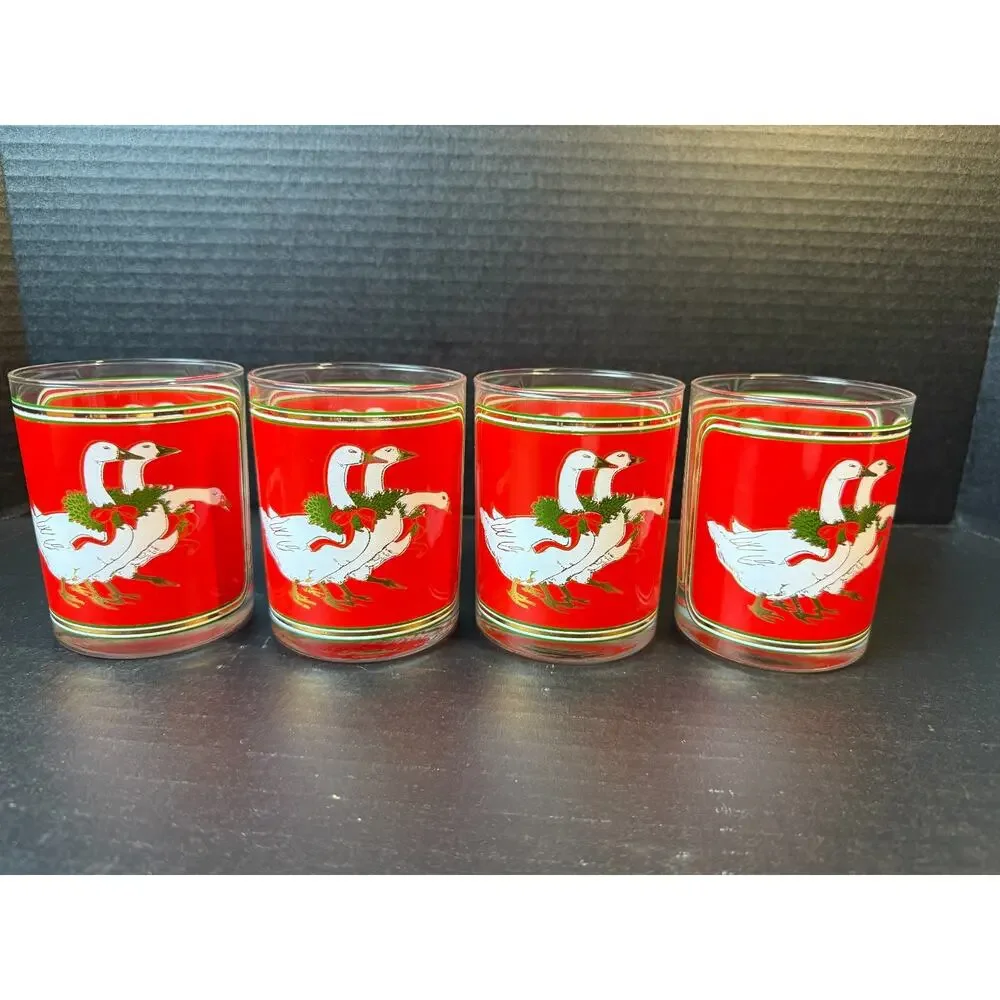 Culver Holly Goose Glasses Holiday Old Fashion Christmas Eggnog (4/14oz) w/Box